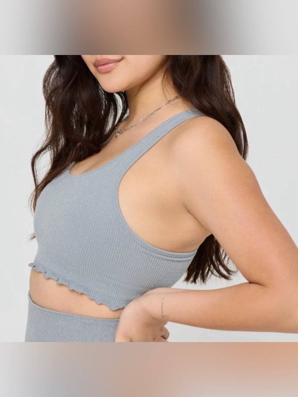 NWT- Spiritual Gangster Amor Shimmer Ribbed Cropped Tank Top - Light Gray - Picture 4 of 16